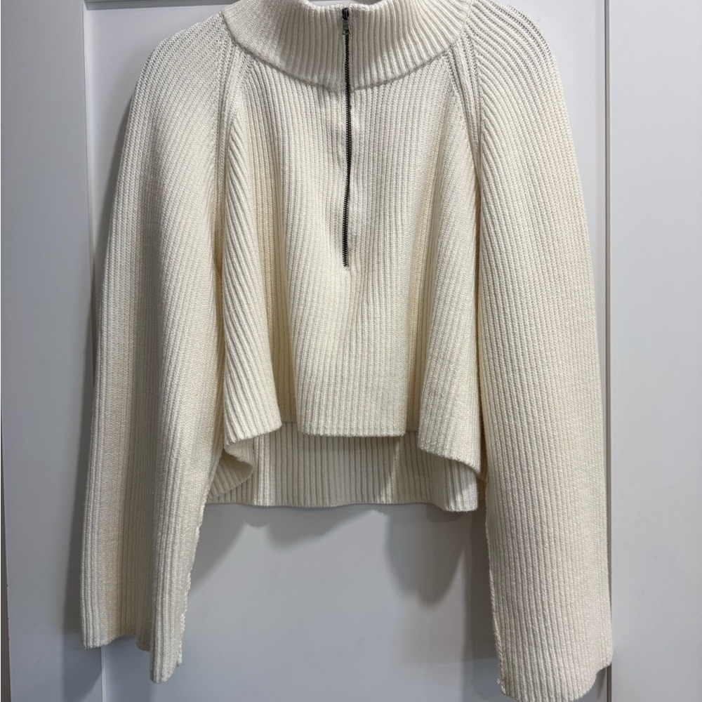 Free People Cream Turtleneck Half Zip Sweater